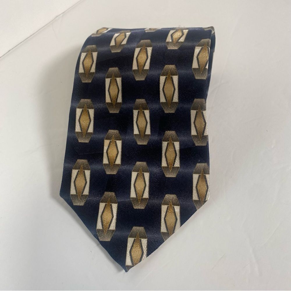 Pierre Balmain 100% Silk Black Cream and Bronze Geometric Design Tie